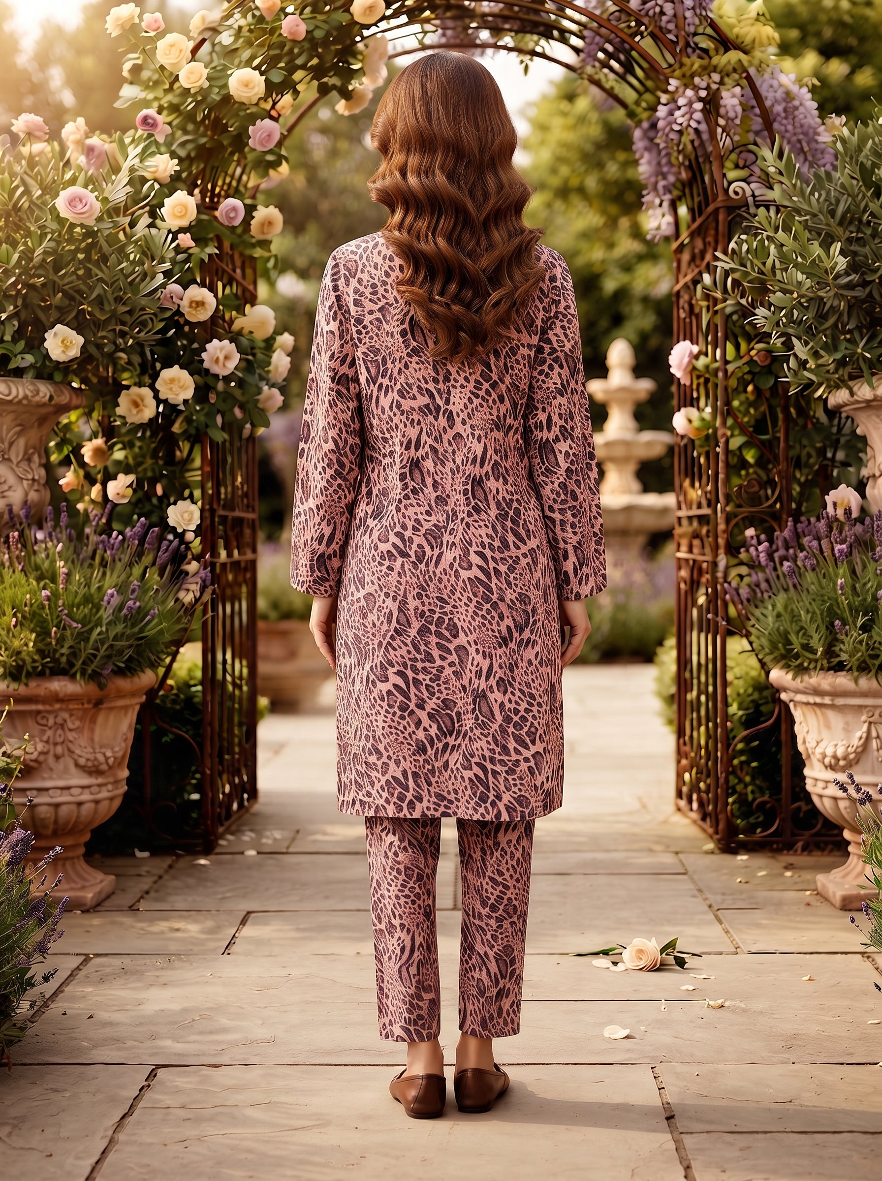 Blush Pink Abstract Print 2-Piece Suit back