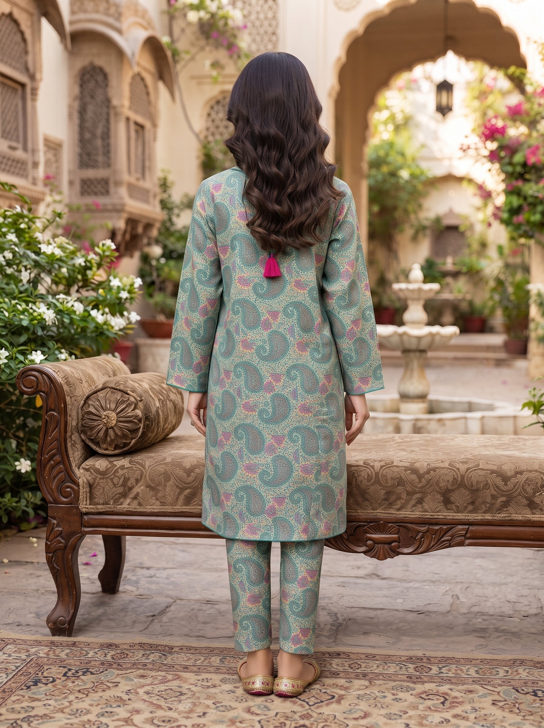 Sea Green Paisley Print 2-Piece Suit view 2