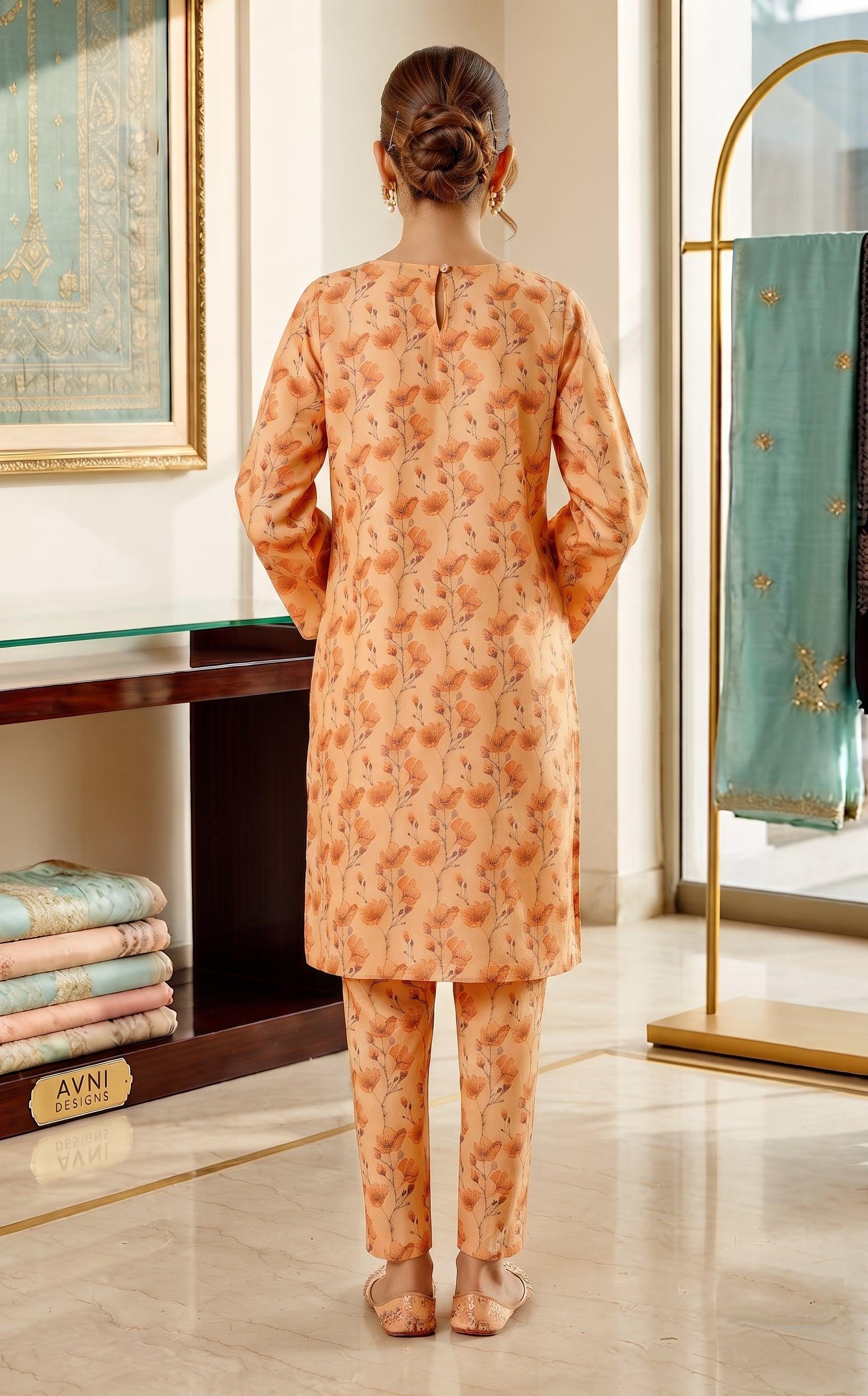 Peach Floral Print 2-Piece Suit back