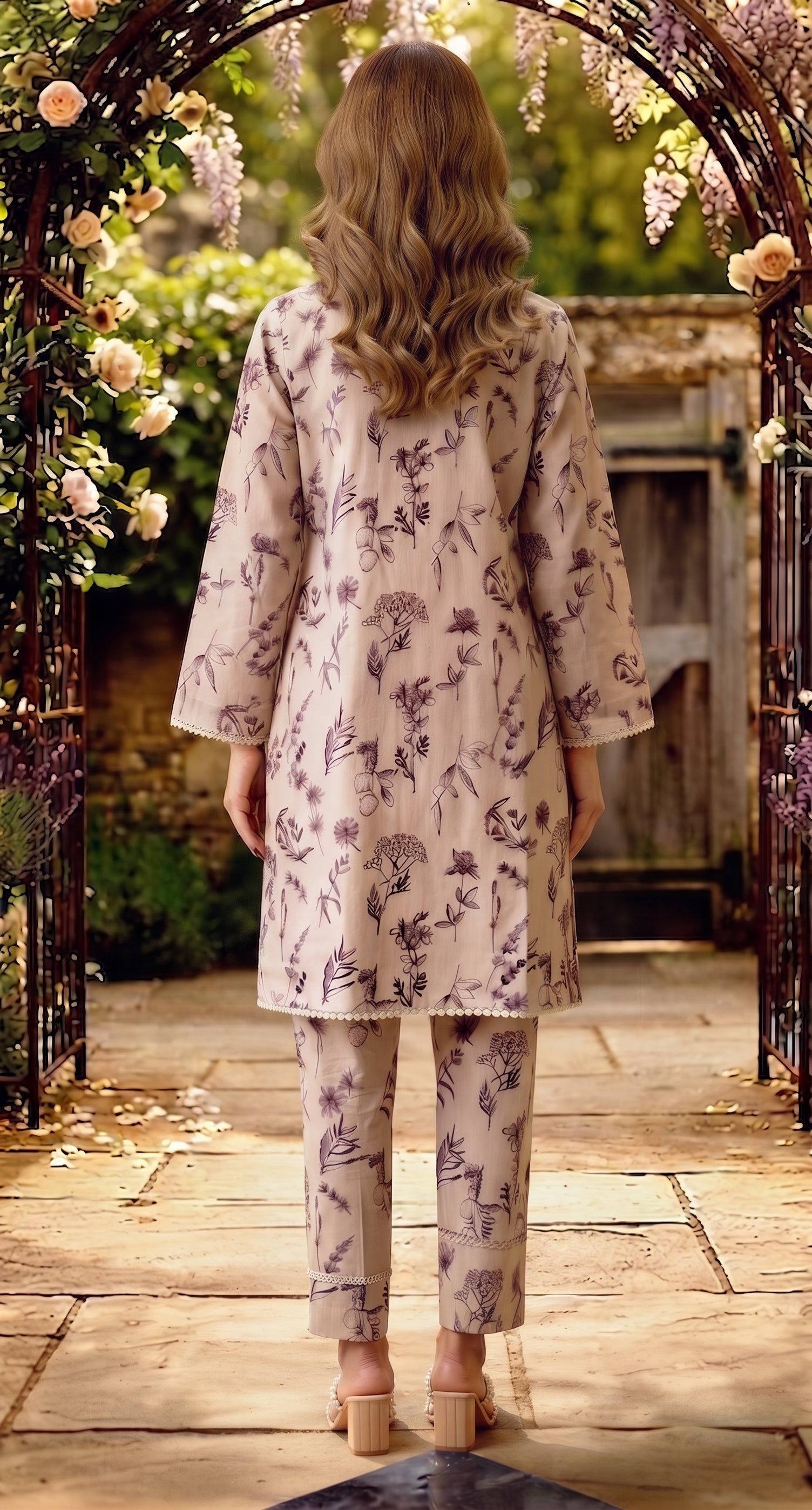 Ivory Botanical Print 2-Piece Suit back