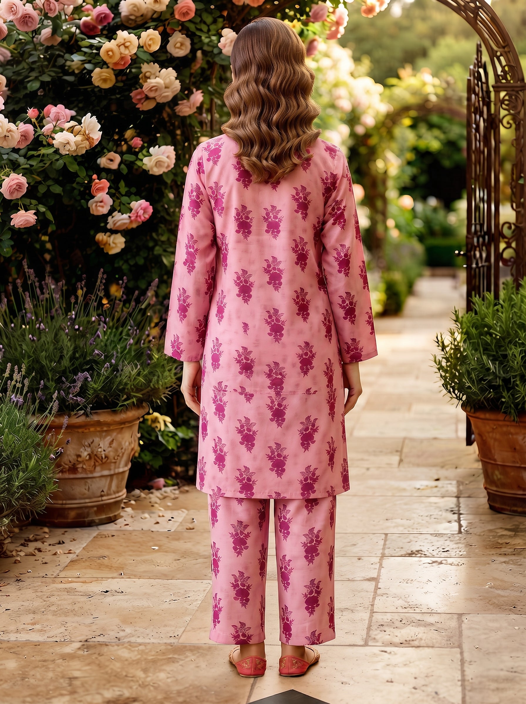 Pink Maroon Floral Print 2-Piece Suit view 2