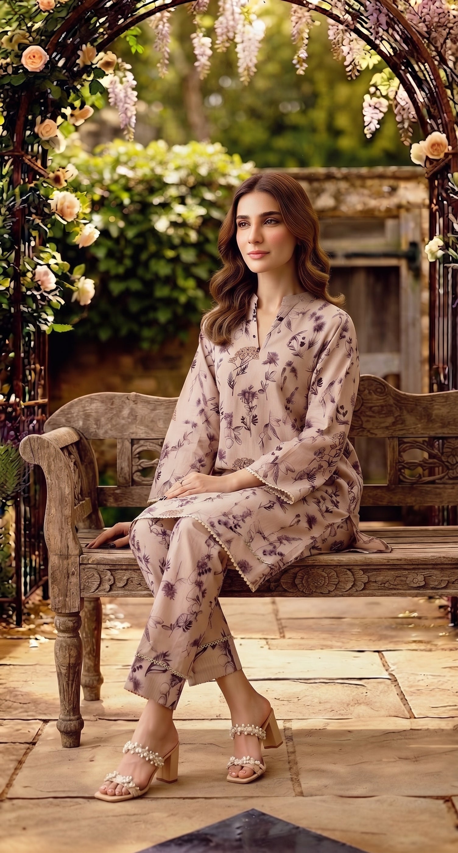 Ivory Botanical Print 2-Piece Suit view 3