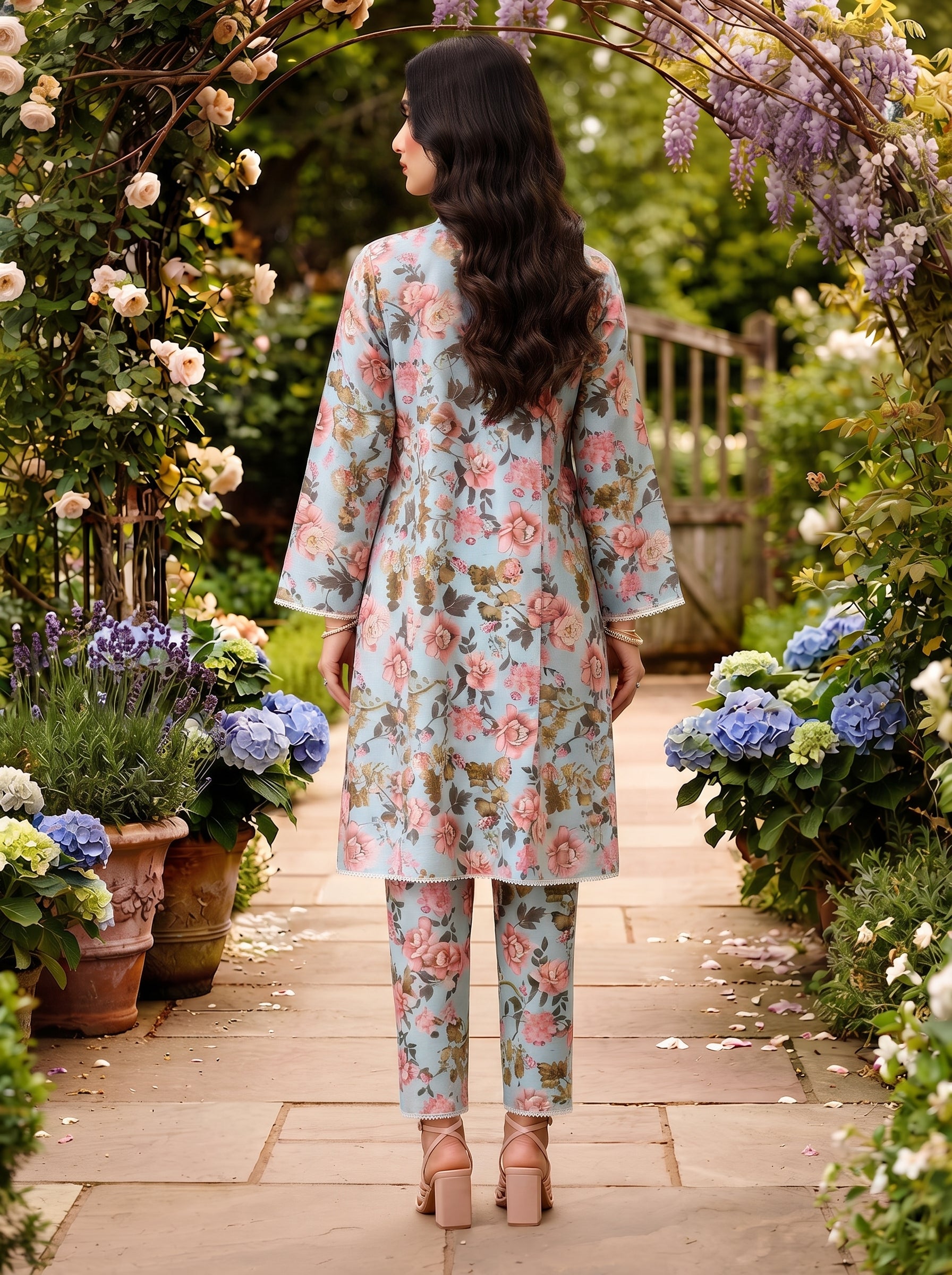Ice Blue Rose Bouquet Print 2-Piece Suit view 4
