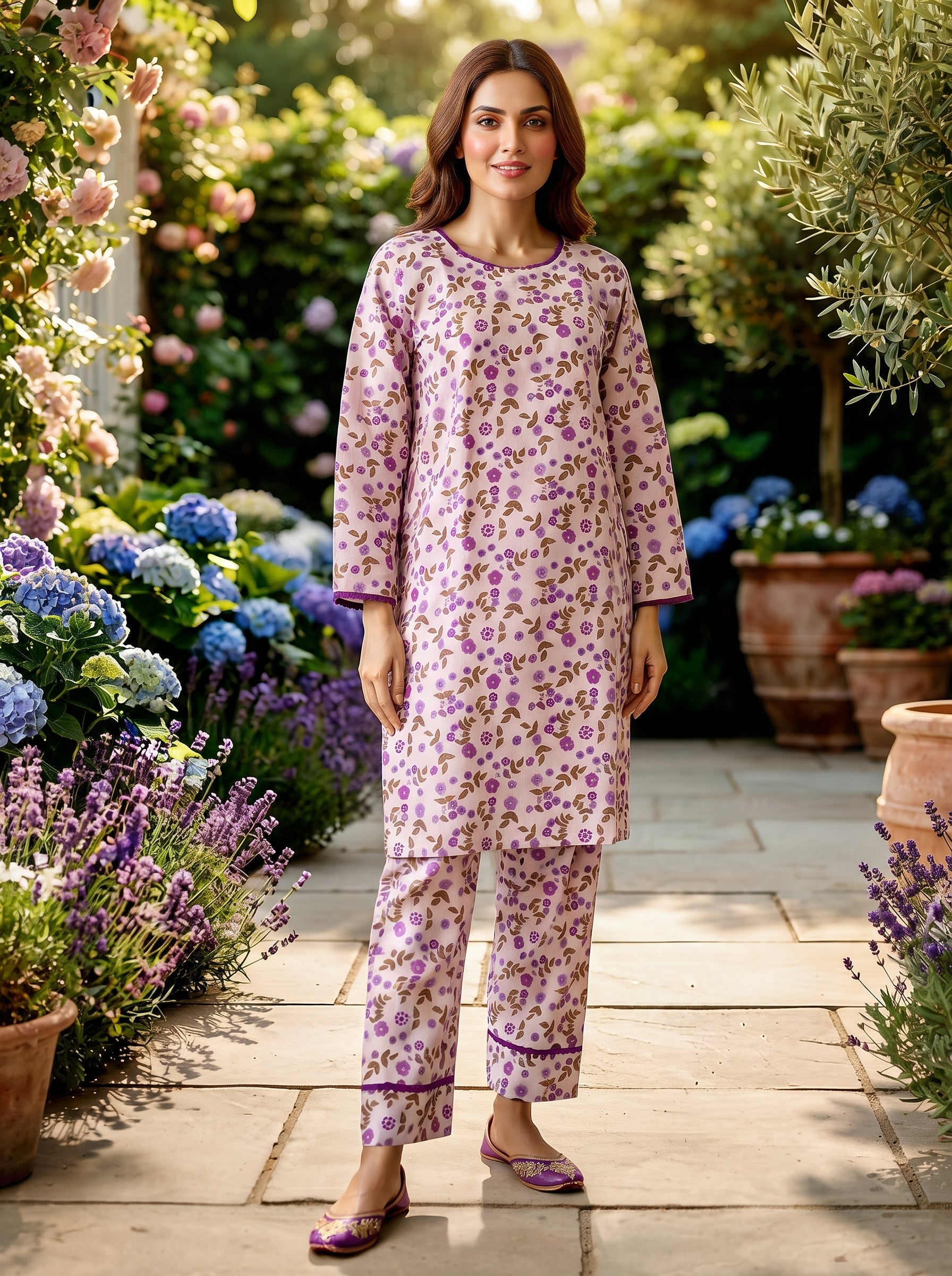Lilac Purple Floral Print 2-Piece Suit view 4
