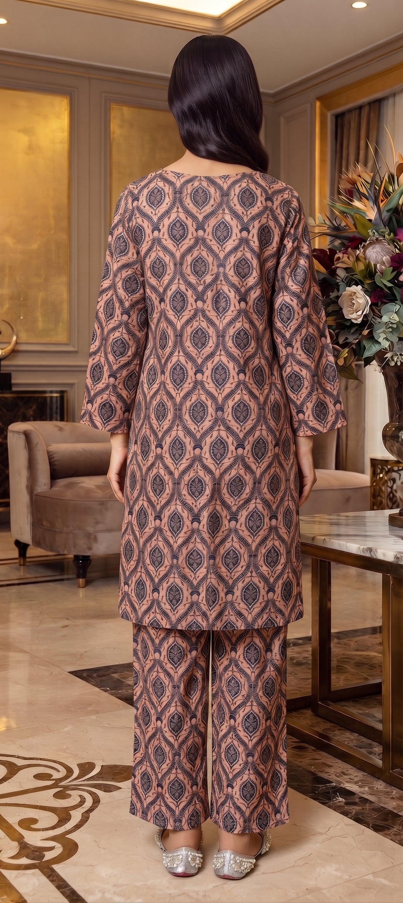 Peach Black Ikat Print 2-Piece Suit view 4