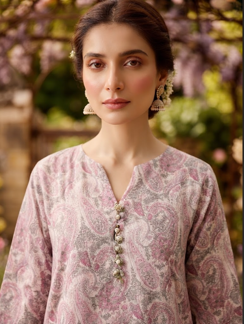 Off-White Pink Paisley Print 2-Piece Suit close-up