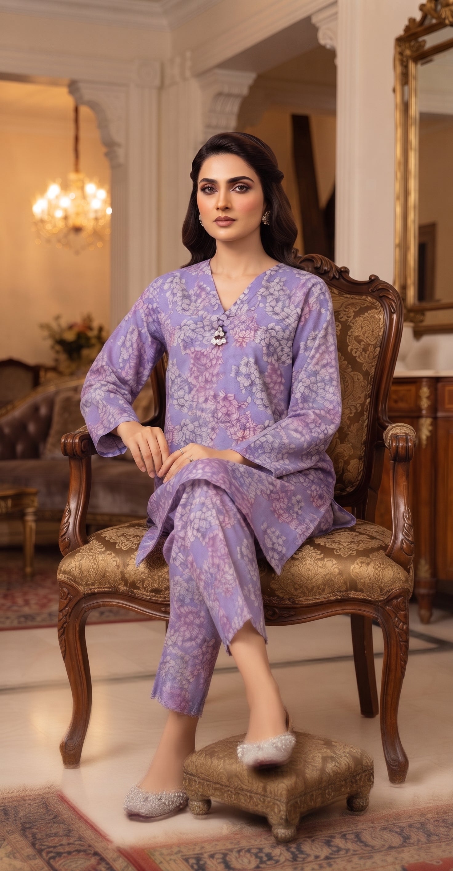 Violet Hydrangea Floral Print 2-Piece Suit view 3