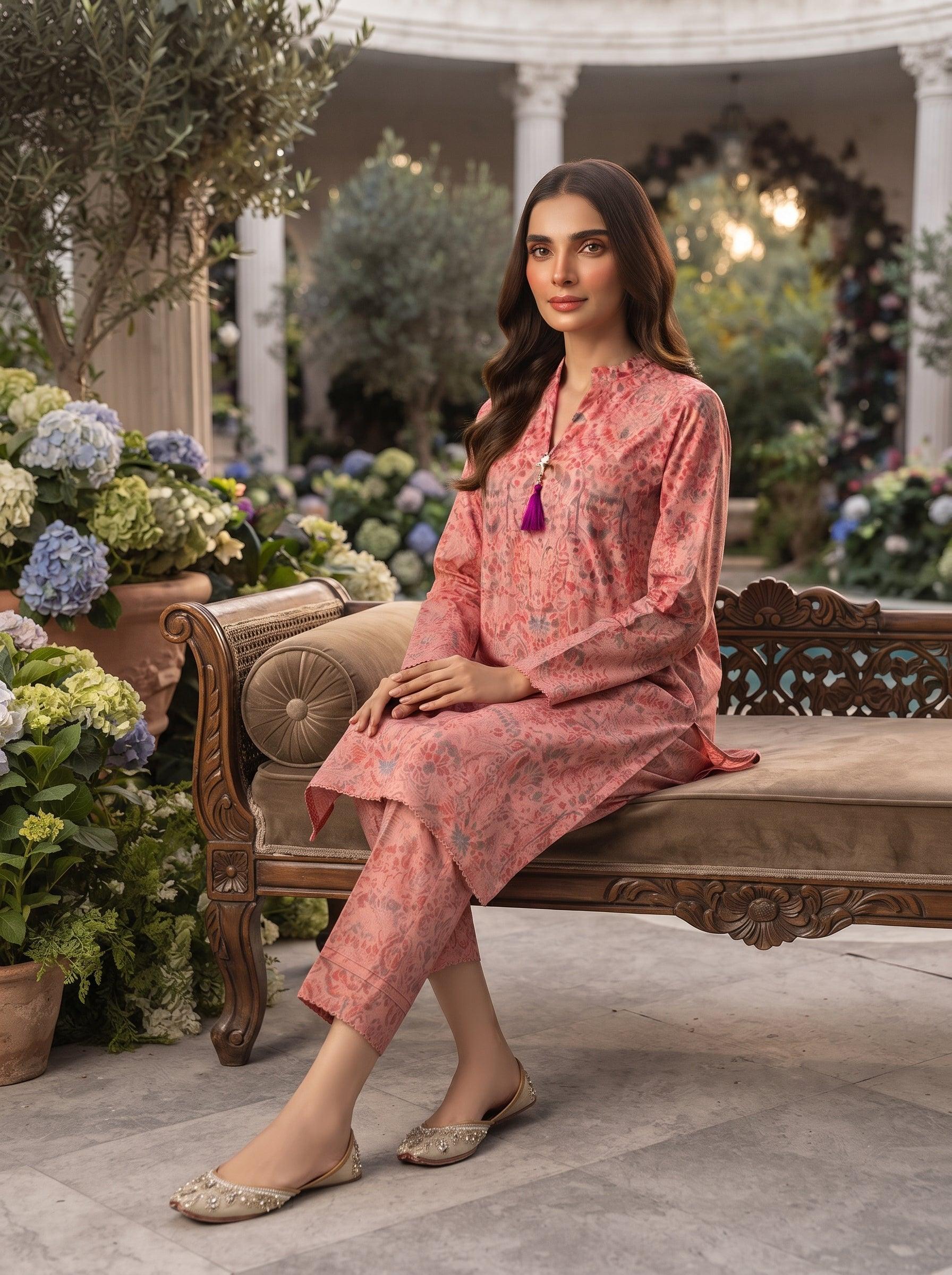 Rose Pink Medallion Print 2-Piece Suit view 2