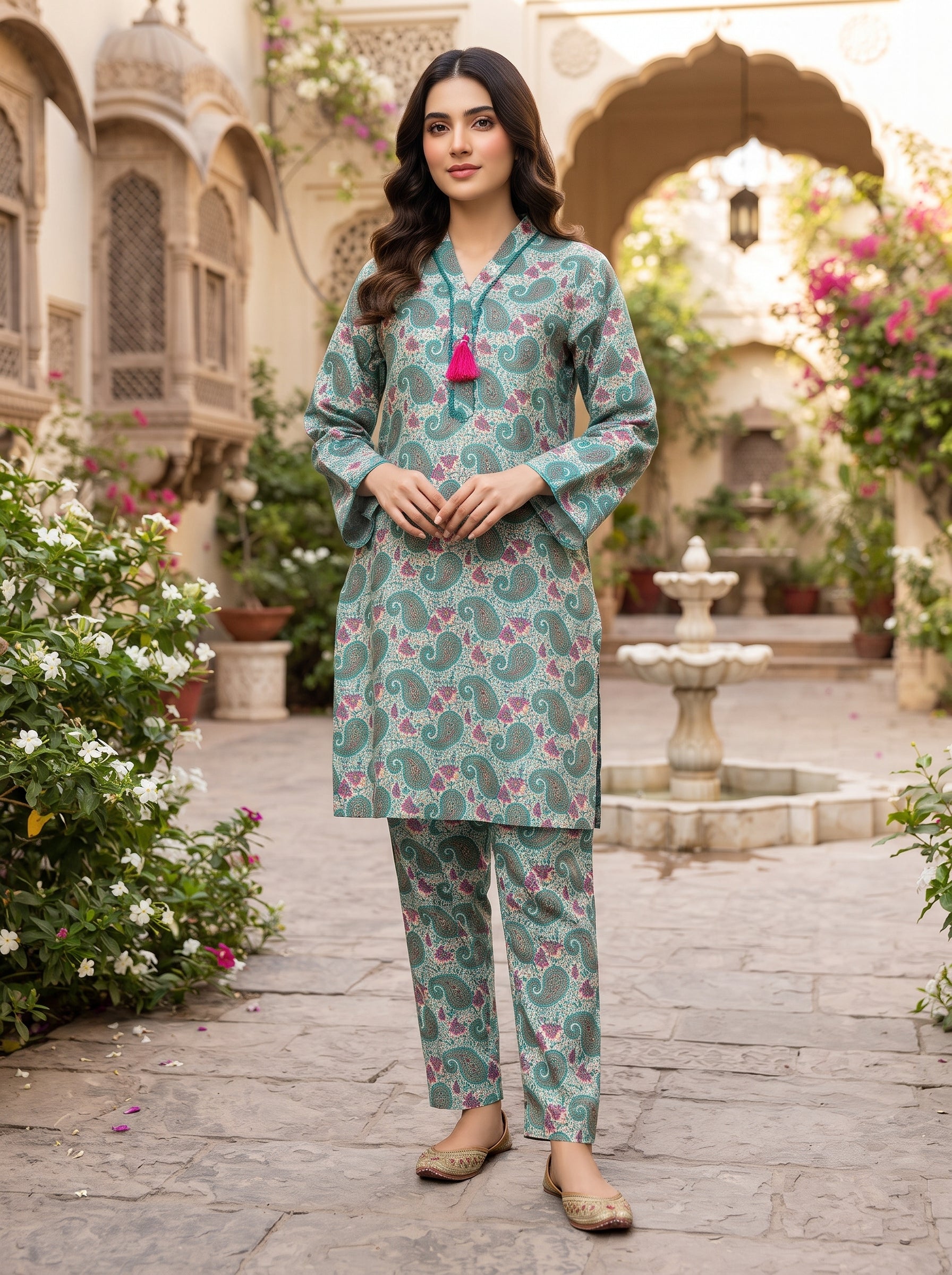 Sea Green Paisley Print 2-Piece Suit view 3