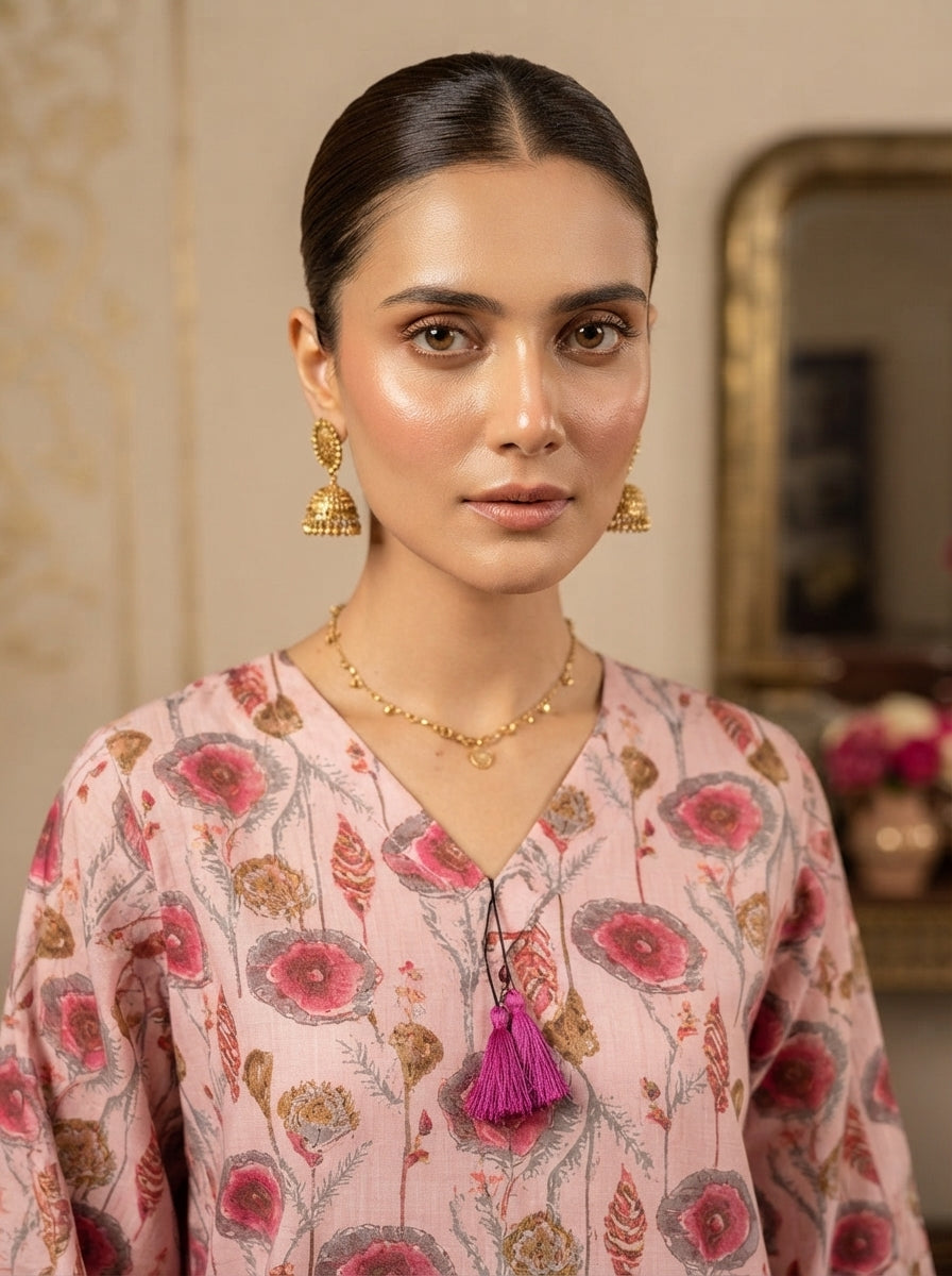 Baby Pink Poppy Floral Print 2-Piece Suit close-up
