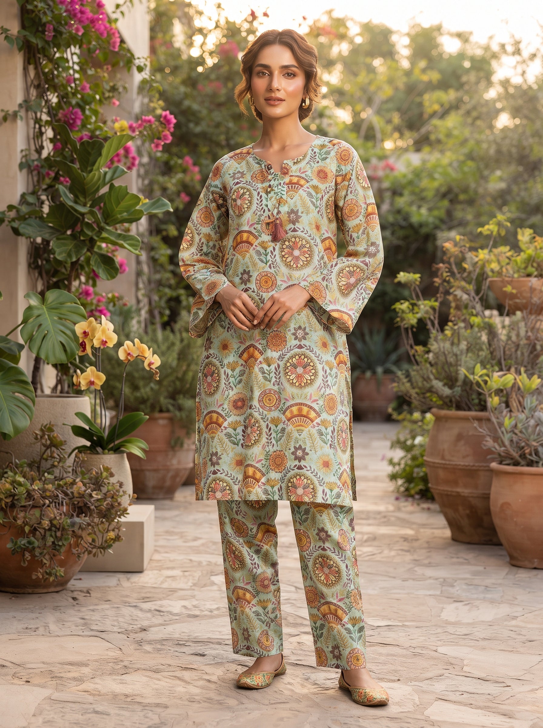 Mint Green Sunburst Medallion Print 2-Piece Suit view 2