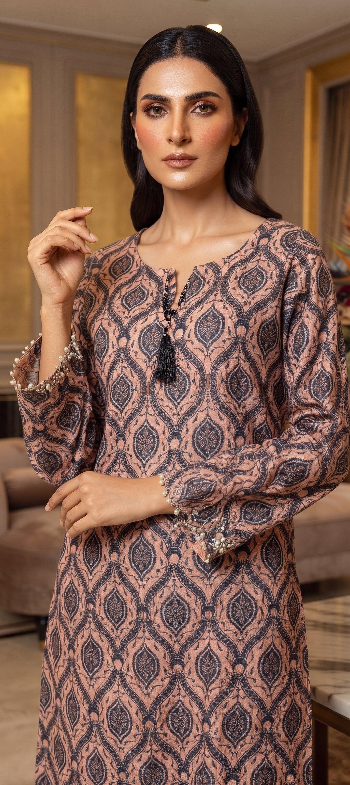 Peach Black Ikat Print 2-Piece Suit view 2