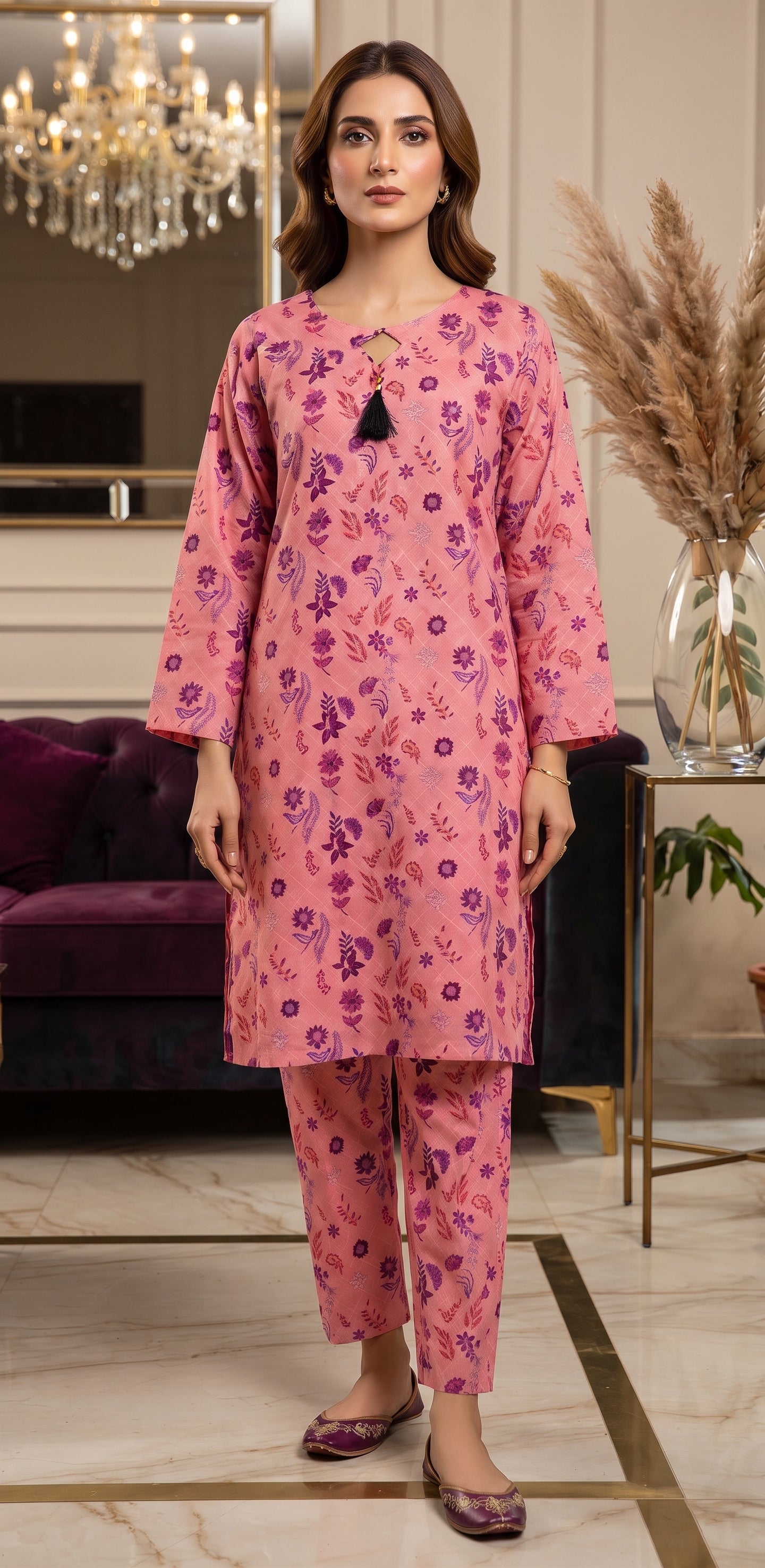 Rose Pink Scattered Floral Print 2-Piece Suit view 4