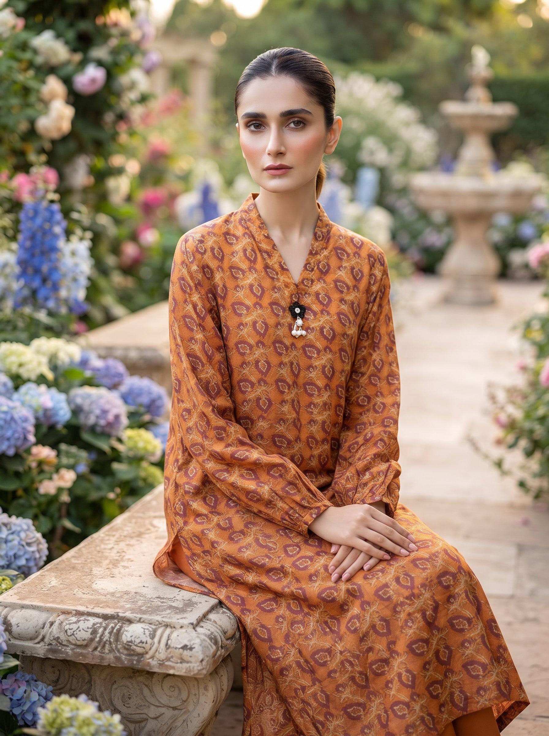 Rust Orange Ikat Print 2-Piece Suit view