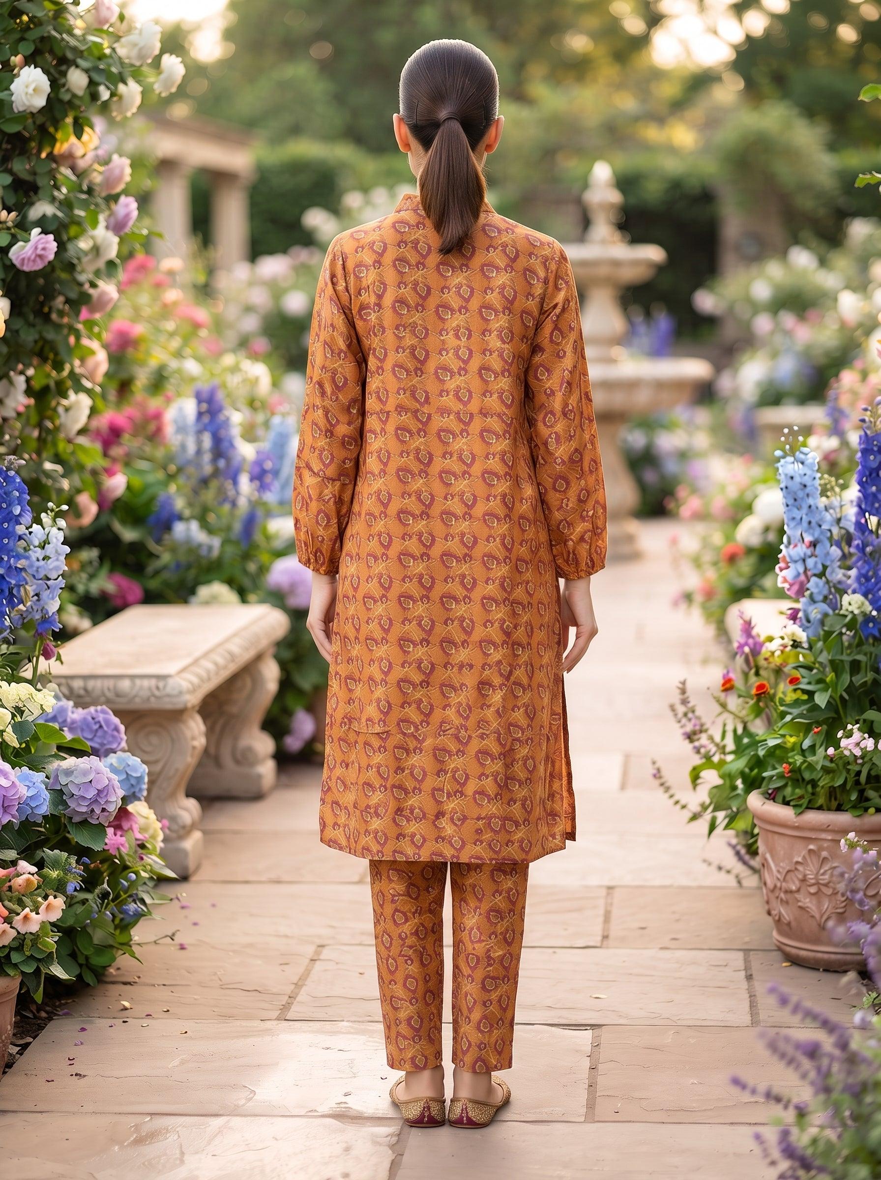Rust Orange Ikat Print 2-Piece Suit back