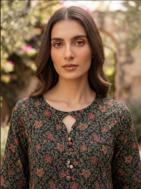Charcoal Black Floral Vine Print 2-Piece Suit close-up