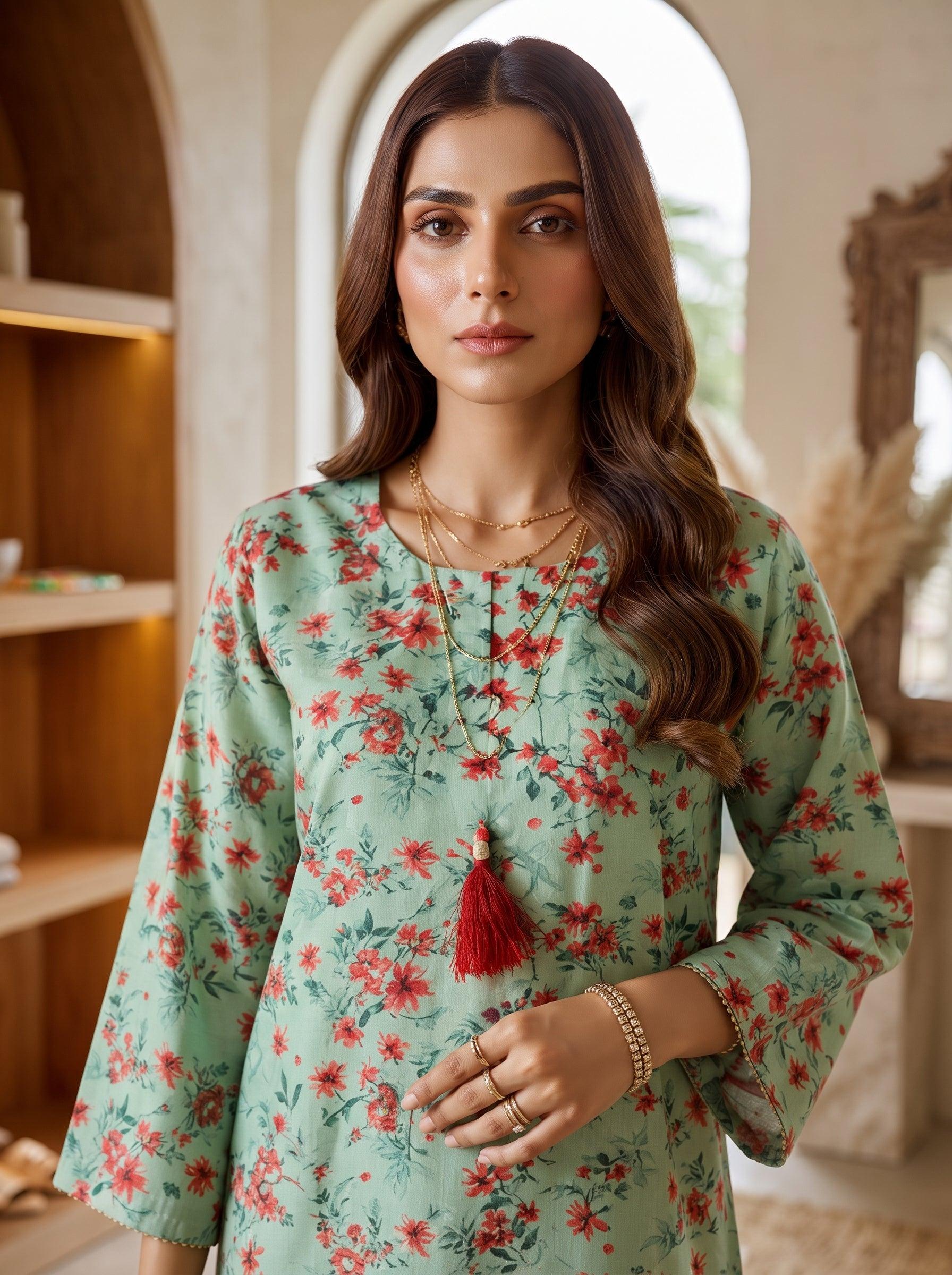 Mint Green Floral Print 2-Piece Suit view