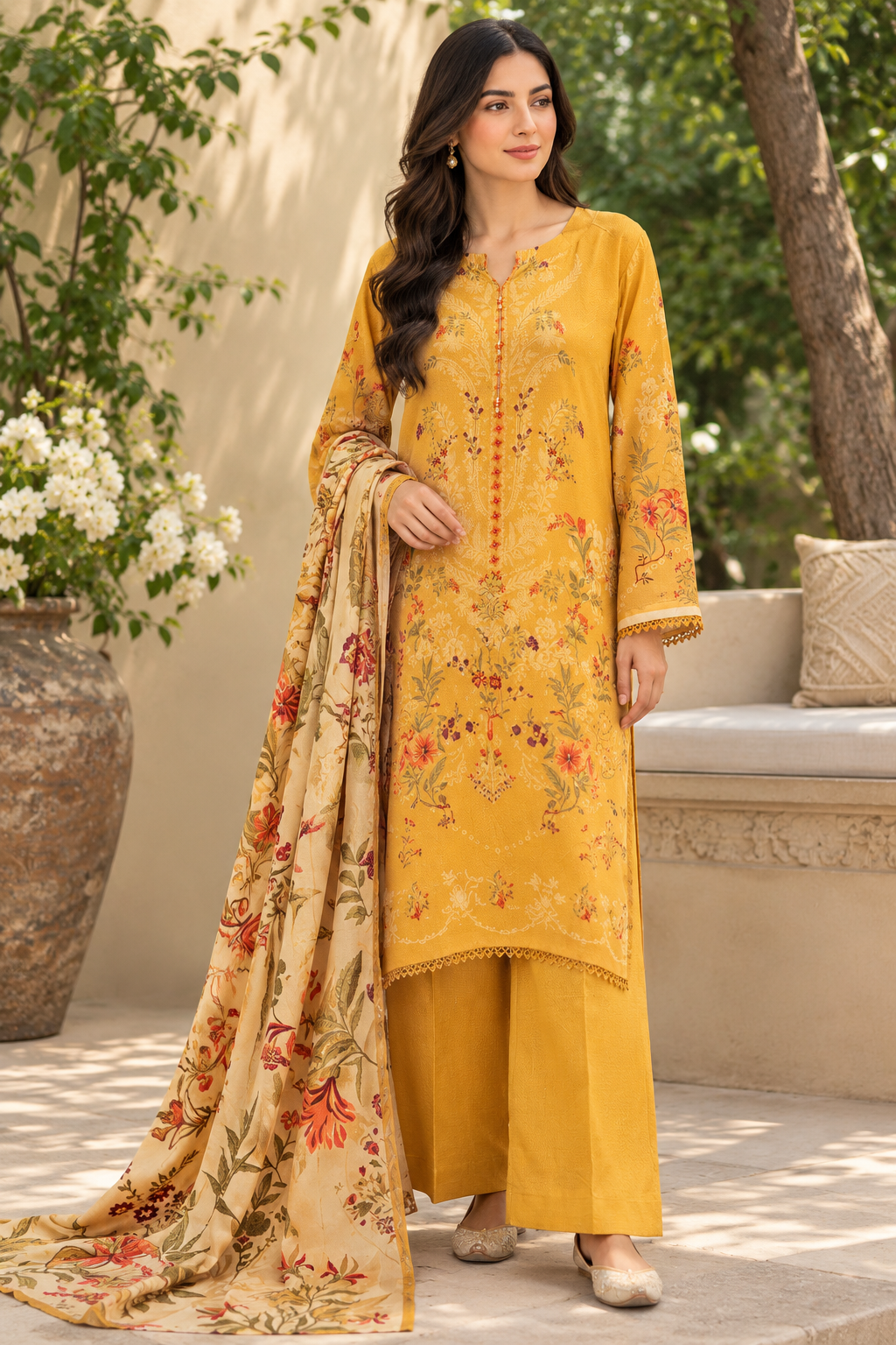 3 pcs Unstitched Printed Dobby Viscose Suit